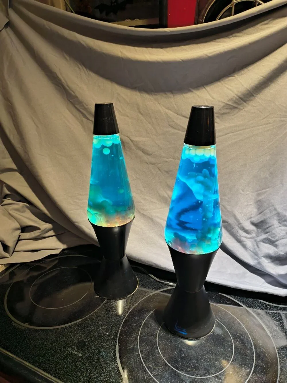 set of 2 blue/white/black vintage 1990s Lava Lite 